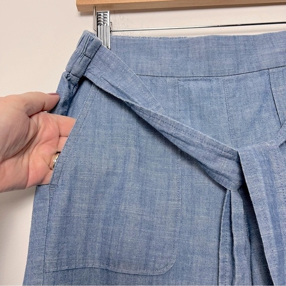 J by J. Crew Chambray Cotton Tie Waist Wide Leg Cropped Lightweight Pants 8 - Picture 6 of 14